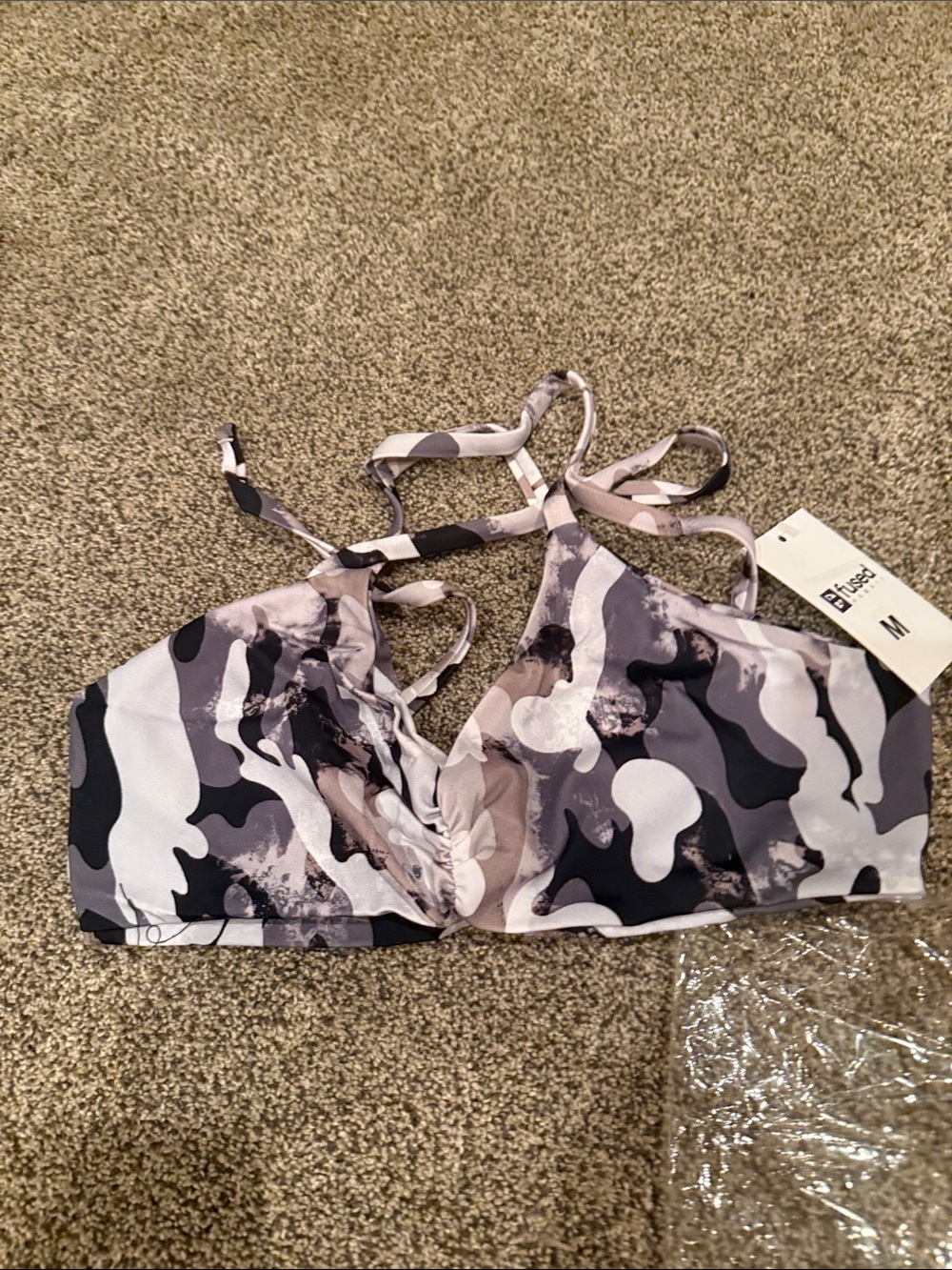 Women's Gray Camo Strappy Bikini Top